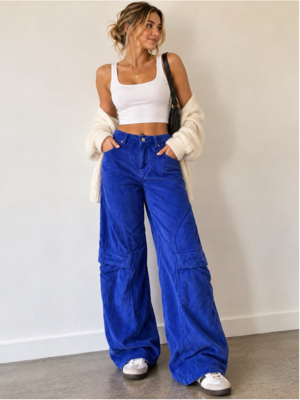 Urban Outfitter Baggy corduroy Cargo Pants Womens Wide Leg Relaxed Utility sz 24
